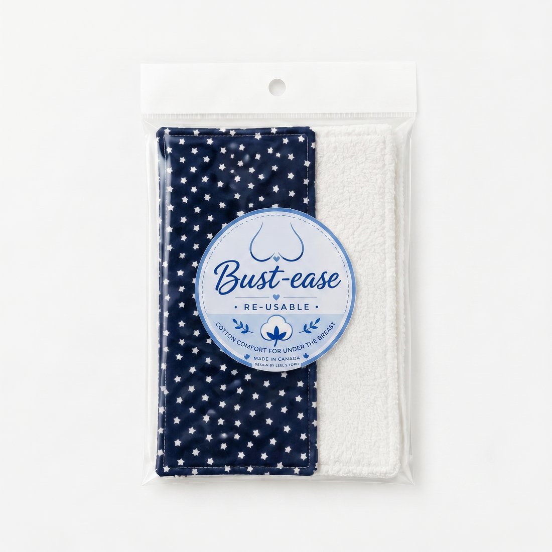 Bust-ease navy star cotton comfort cloth in its package